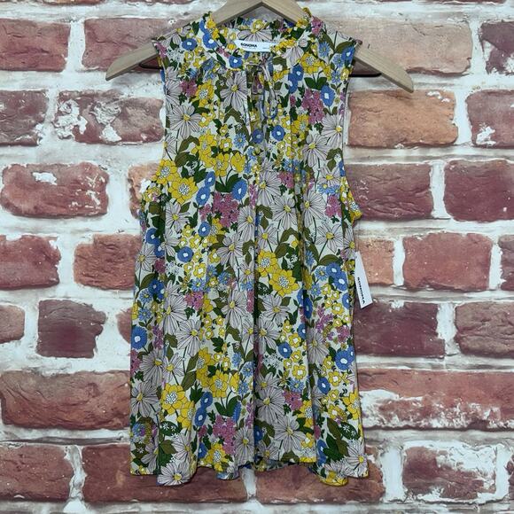 Sonoma Top Women's L Multicolor Floral Flower Bomb Print Casual High Neck Shirt - Picture 7 of 9